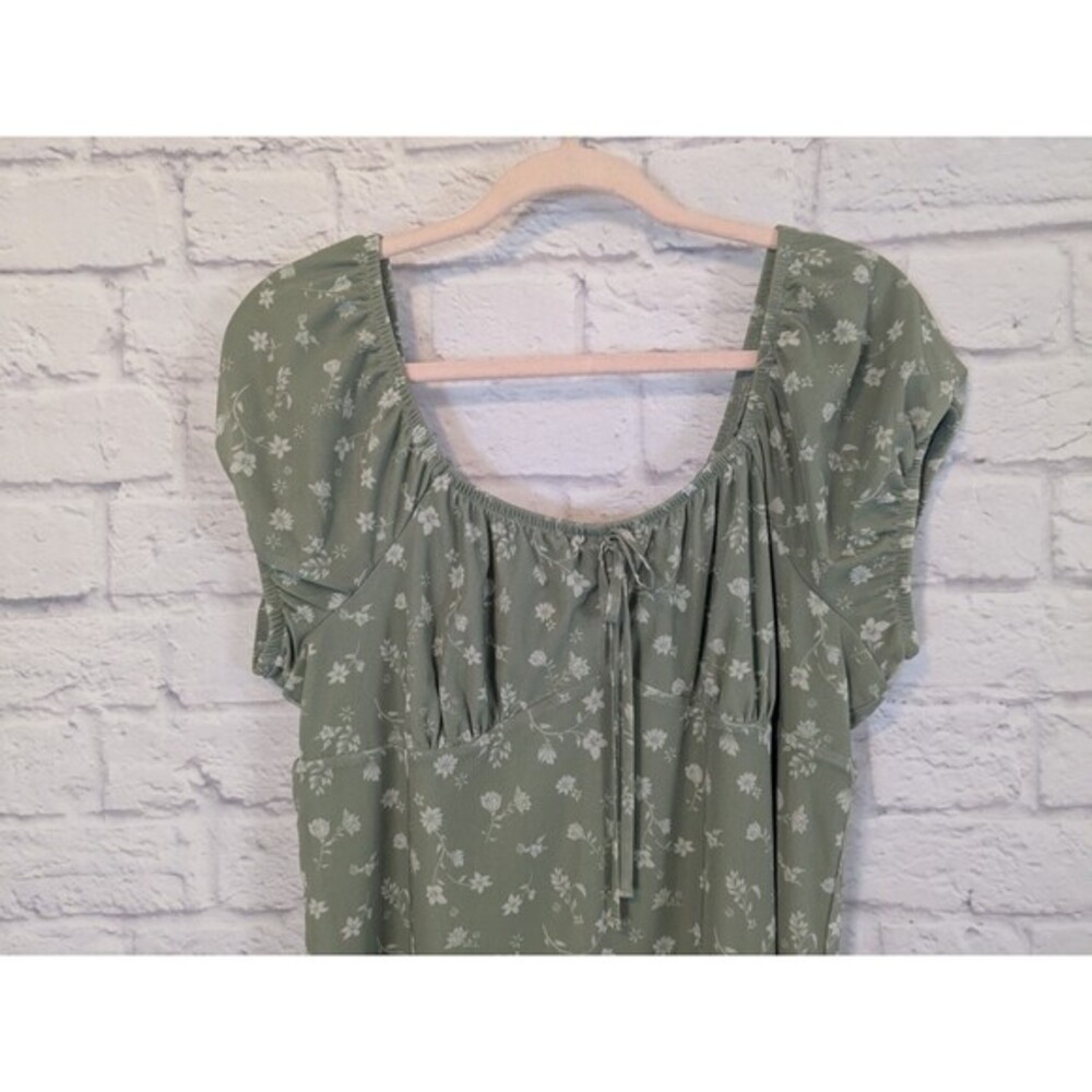SO Green & White Mesh Floral Milkmaid Cap Sleeve Cottage dress Juniors X XL - Picture 3 of 9